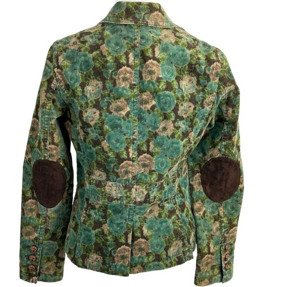 VTG Liz Claiborne Green/Brown Floral Printed Elbow Patch Corduroy Jacket Small - Picture 2 of 13